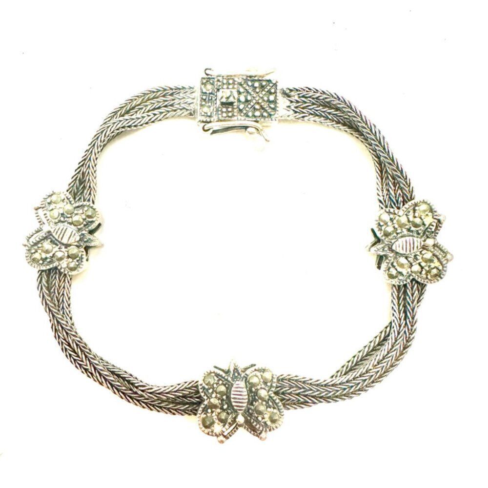 Butterfly and Marcasite 7 inch bracelet set in Sterling Silver Stamped 925